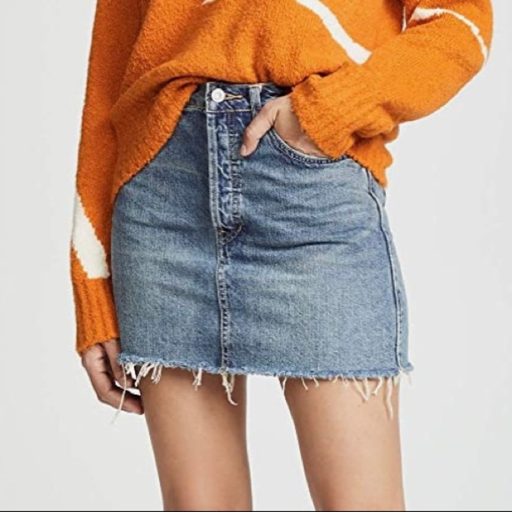 Free People Rugged A-Line Denim Skirt